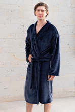 Cargar imagen en el visor de la galería, Bata descanso supersoft de microfibra Marino